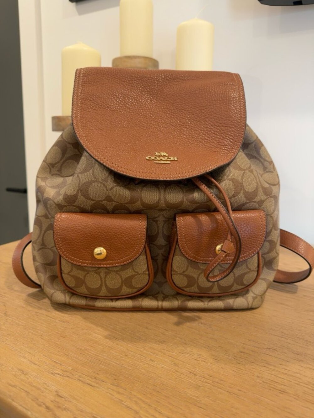 Coach Pennie Backpack C4611 Signature Canvas Khaki Redwood